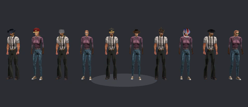 Diez presos con gorros, gorras, cascos, gafas y cadenas