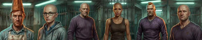 Seis de los retratos ilustrados de los personajes con los que se habla