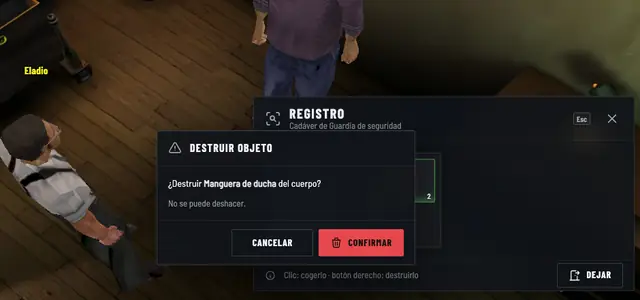 Botón derecho sobre un objeto del cadáver de tu presa: destruirlo, después de confirmarlo