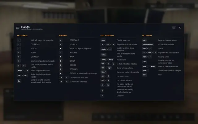 La lista de la tecla ? con las teclas nuevas (interfaz nueva): MAYÚS+R, la barra /, AVPÁG/REPÁG, CTRL+↑/↓, CTRL+SUPR, Num * y andar sin pinchar a nadie con MAYÚS o CONTROL